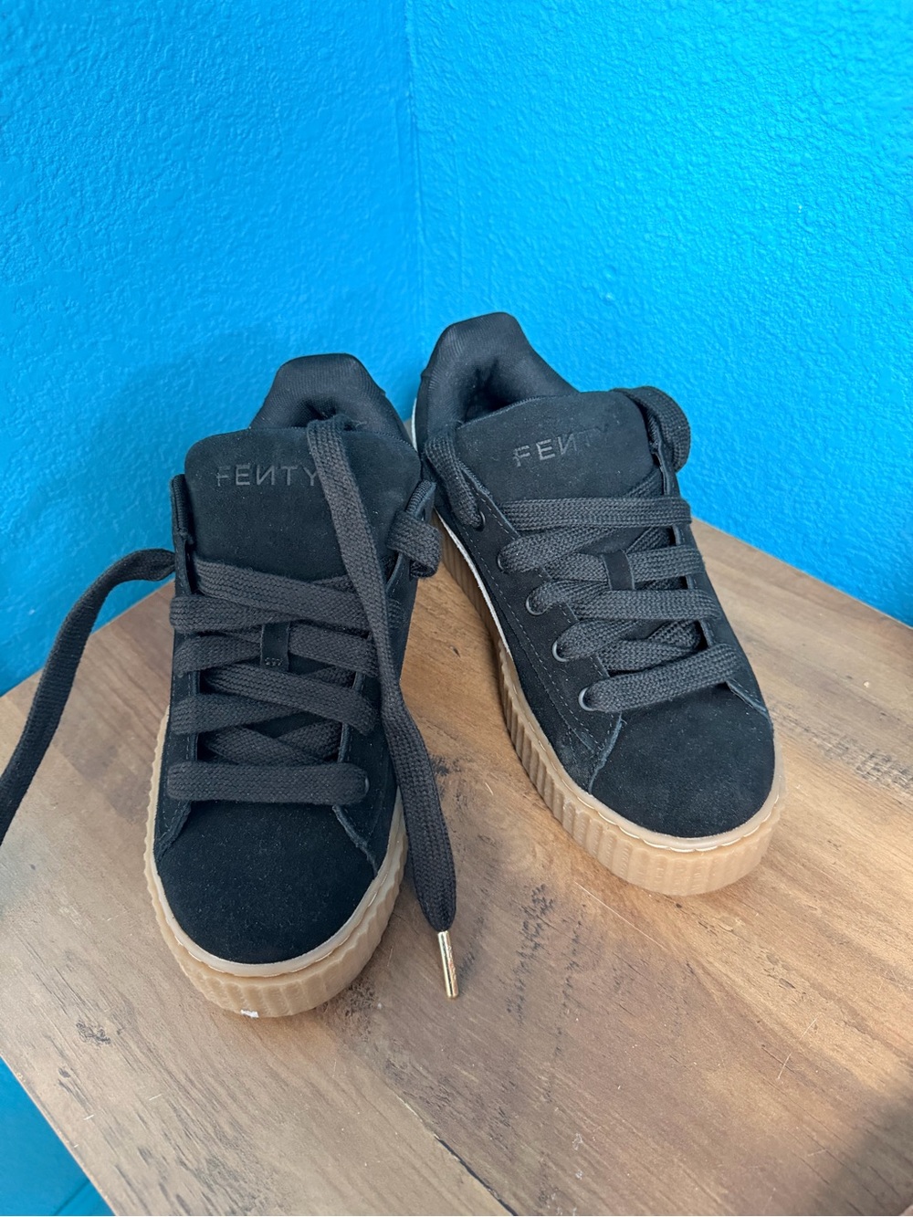 Fenty Puma Black Suede Platform Sneakers